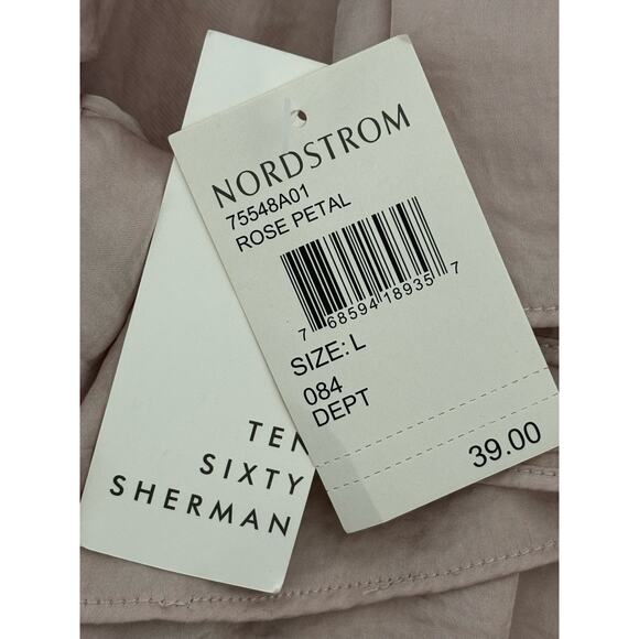 Ten Sixty Sherman Blush Pink Flounce Cold Shoulder Satin Texture Top Size Large - Picture 4 of 8